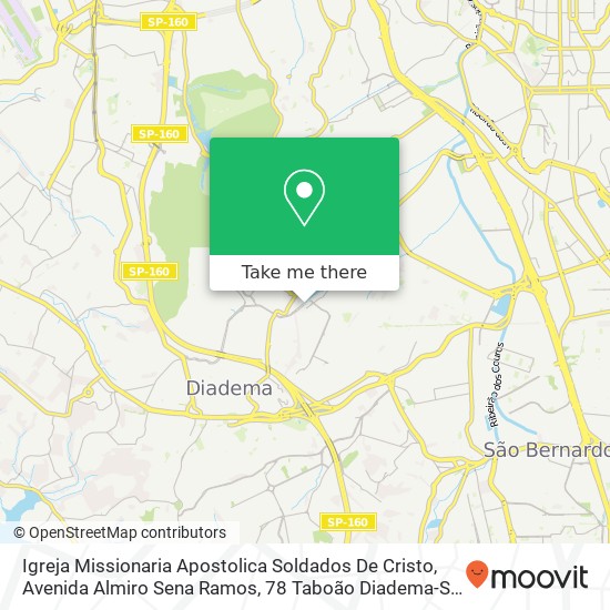 Mapa Igreja Missionaria Apostolica Soldados De Cristo, Avenida Almiro Sena Ramos, 78 Taboão Diadema-SP 09940-300