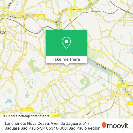 Mapa Lanchonete Nova Ceasa, Avenida Jaguaré, 617 Jaguaré São Paulo-SP 05346-000