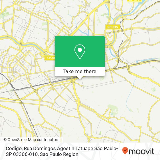 Mapa Código, Rua Domingos Agostin Tatuapé São Paulo-SP 03306-010