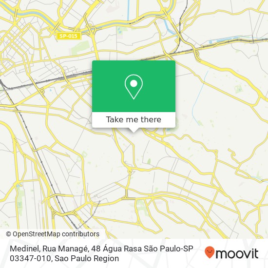 Mapa Medinel, Rua Managé, 48 Água Rasa São Paulo-SP 03347-010