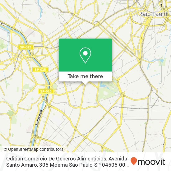 Mapa Oditian Comercio De Generos Alimenticios, Avenida Santo Amaro, 305 Moema São Paulo-SP 04505-000