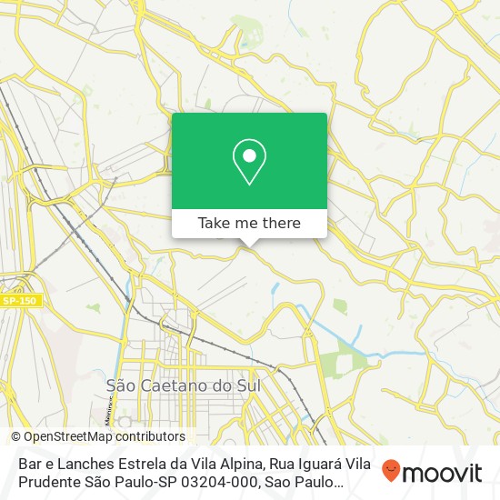 Mapa Bar e Lanches Estrela da Vila Alpina, Rua Iguará Vila Prudente São Paulo-SP 03204-000