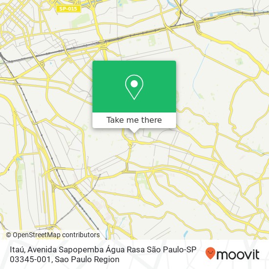 Mapa Itaú, Avenida Sapopemba Água Rasa São Paulo-SP 03345-001