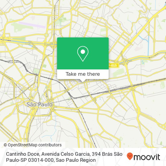 Mapa Cantinho Doce, Avenida Celso Garcia, 394 Brás São Paulo-SP 03014-000