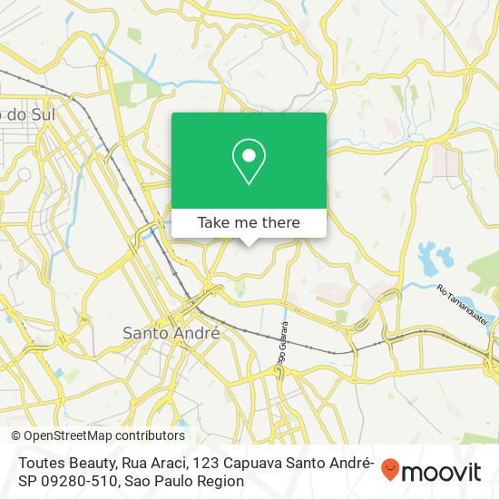 Mapa Toutes Beauty, Rua Araci, 123 Capuava Santo André-SP 09280-510