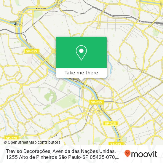 Mapa Treviso Decorações, Avenida das Nações Unidas, 1255 Alto de Pinheiros São Paulo-SP 05425-070