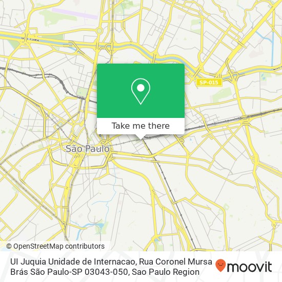 Mapa UI Juquia Unidade de Internacao, Rua Coronel Mursa Brás São Paulo-SP 03043-050