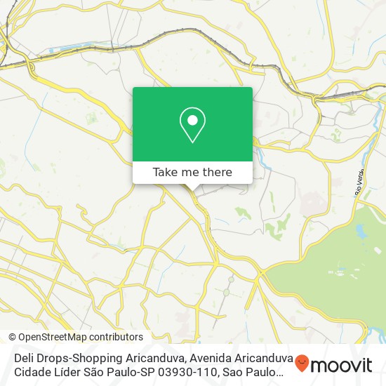 Mapa Deli Drops-Shopping Aricanduva, Avenida Aricanduva Cidade Líder São Paulo-SP 03930-110