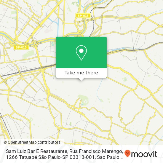 Mapa Sam Luiz Bar E Restaurante, Rua Francisco Marengo, 1266 Tatuapé São Paulo-SP 03313-001