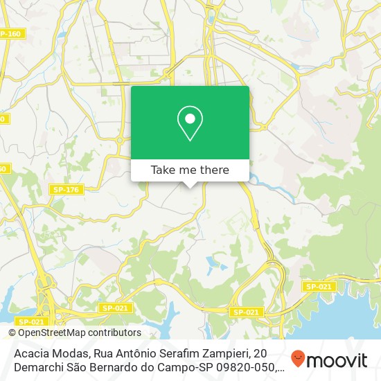 Mapa Acacia Modas, Rua Antônio Serafim Zampieri, 20 Demarchi São Bernardo do Campo-SP 09820-050