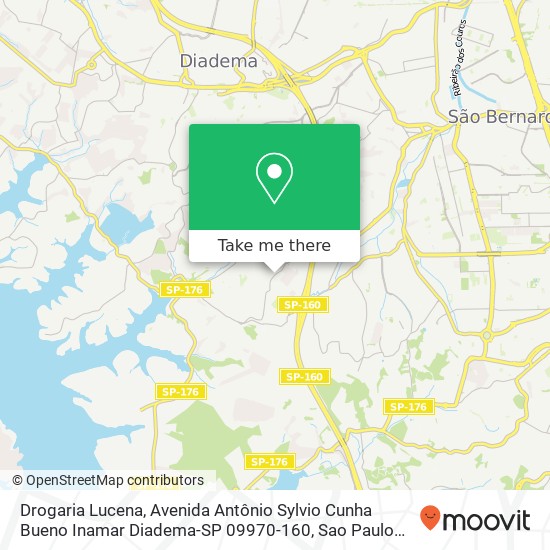 Mapa Drogaria Lucena, Avenida Antônio Sylvio Cunha Bueno Inamar Diadema-SP 09970-160