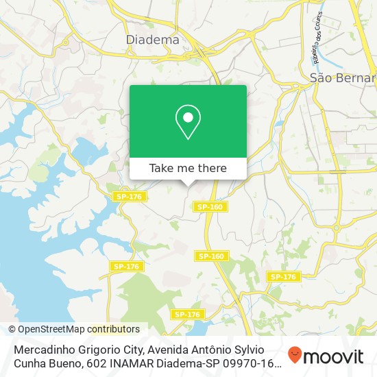 Mapa Mercadinho Grigorio City, Avenida Antônio Sylvio Cunha Bueno, 602 INAMAR Diadema-SP 09970-160