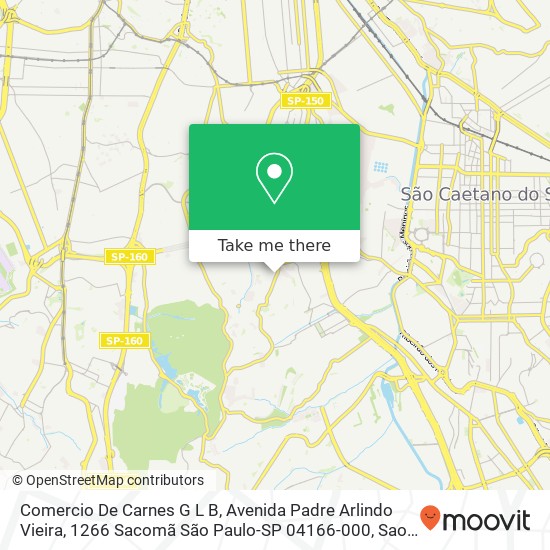 Mapa Comercio De Carnes G L B, Avenida Padre Arlindo Vieira, 1266 Sacomã São Paulo-SP 04166-000