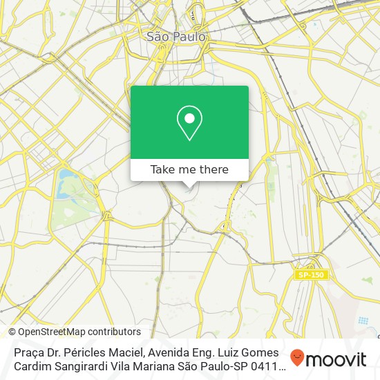 Mapa Praça Dr. Péricles Maciel, Avenida Eng. Luiz Gomes Cardim Sangirardi Vila Mariana São Paulo-SP 04112-080