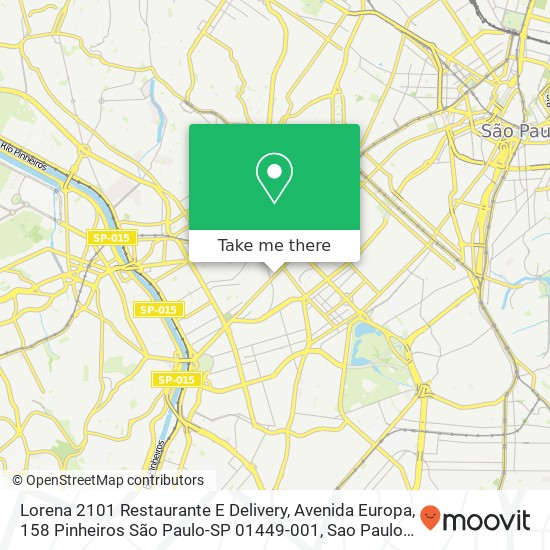 Mapa Lorena 2101 Restaurante E Delivery, Avenida Europa, 158 Pinheiros São Paulo-SP 01449-001