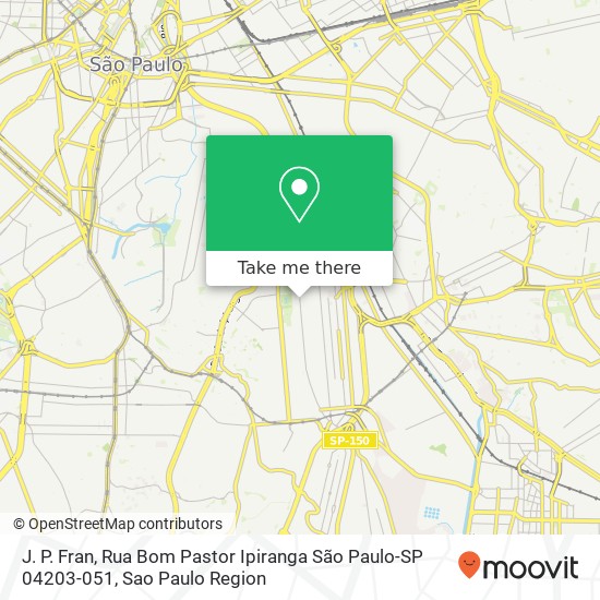 Mapa J. P. Fran, Rua Bom Pastor Ipiranga São Paulo-SP 04203-051