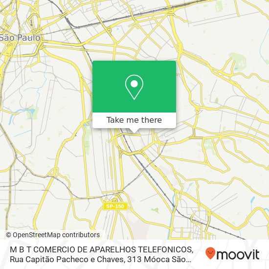 Mapa M B T COMERCIO DE APARELHOS TELEFONICOS, Rua Capitão Pacheco e Chaves, 313 Móoca São Paulo-SP 03126-000