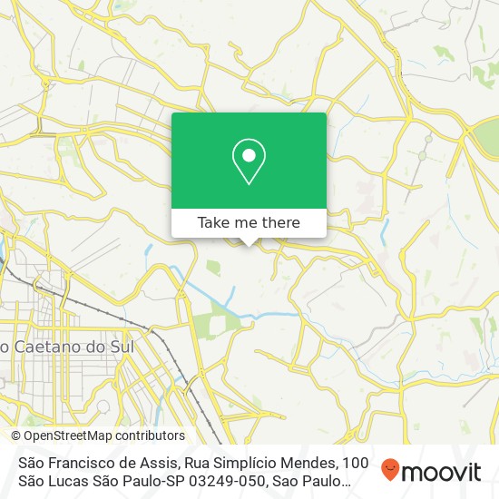 Mapa São Francisco de Assis, Rua Simplício Mendes, 100 São Lucas São Paulo-SP 03249-050