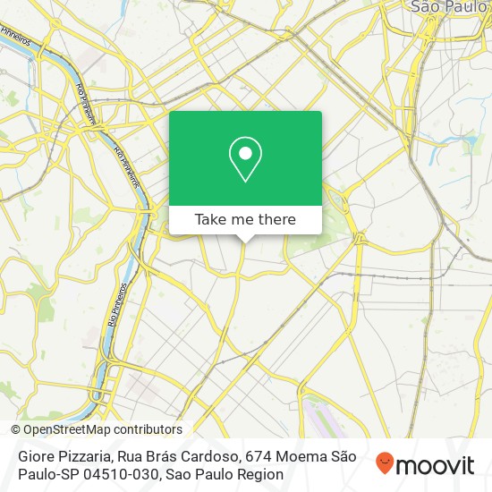 Mapa Giore Pizzaria, Rua Brás Cardoso, 674 Moema São Paulo-SP 04510-030