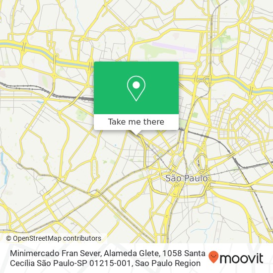 Mapa Minimercado Fran Sever, Alameda Glete, 1058 Santa Cecília São Paulo-SP 01215-001