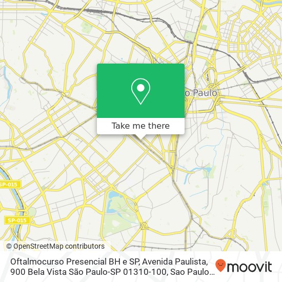 Mapa Oftalmocurso Presencial BH e SP, Avenida Paulista, 900 Bela Vista São Paulo-SP 01310-100