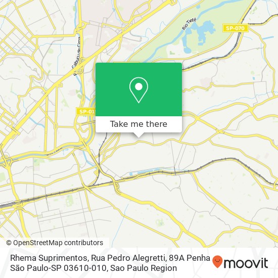 Mapa Rhema Suprimentos, Rua Pedro Alegretti, 89A Penha São Paulo-SP 03610-010