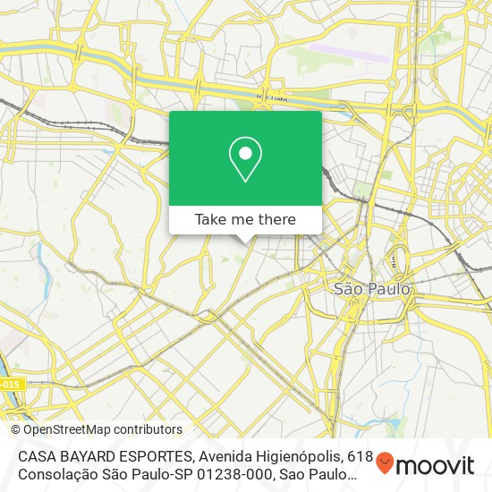 Mapa CASA BAYARD ESPORTES, Avenida Higienópolis, 618 Consolação São Paulo-SP 01238-000