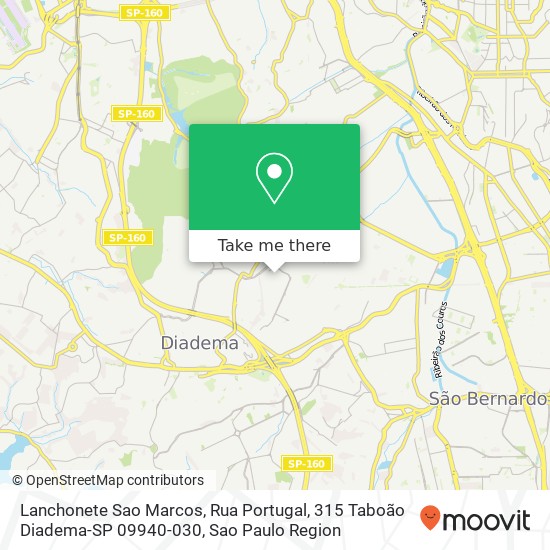 Mapa Lanchonete Sao Marcos, Rua Portugal, 315 Taboão Diadema-SP 09940-030