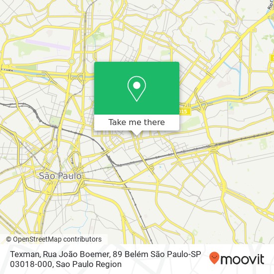Mapa Texman, Rua João Boemer, 89 Belém São Paulo-SP 03018-000