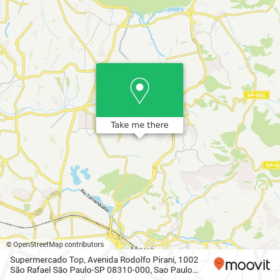 Mapa Supermercado Top, Avenida Rodolfo Pirani, 1002 São Rafael São Paulo-SP 08310-000