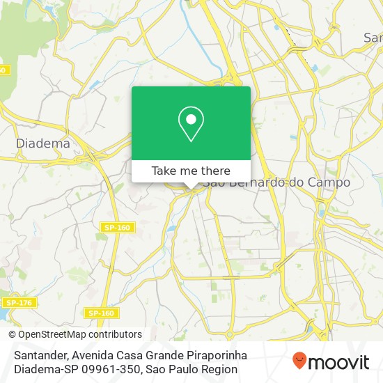 Mapa Santander, Avenida Casa Grande Piraporinha Diadema-SP 09961-350
