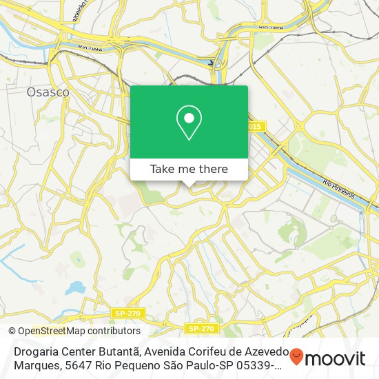 Mapa Drogaria Center Butantã, Avenida Corifeu de Azevedo Marques, 5647 Rio Pequeno São Paulo-SP 05339-005