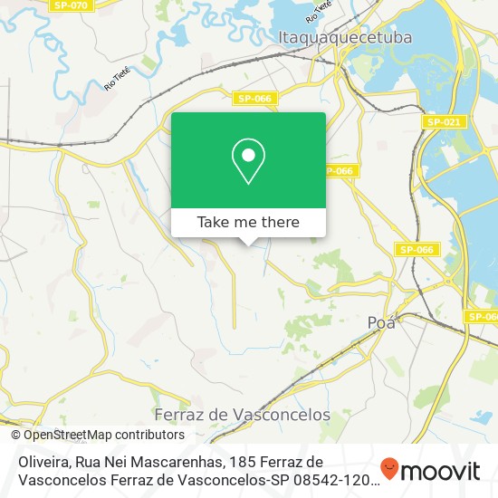 Mapa Oliveira, Rua Nei Mascarenhas, 185 Ferraz de Vasconcelos Ferraz de Vasconcelos-SP 08542-120
