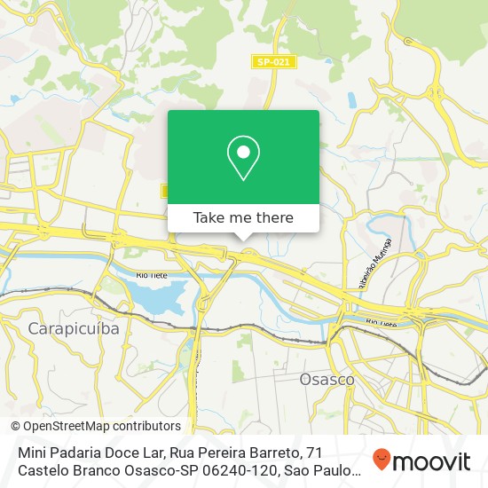 Mapa Mini Padaria Doce Lar, Rua Pereira Barreto, 71 Castelo Branco Osasco-SP 06240-120