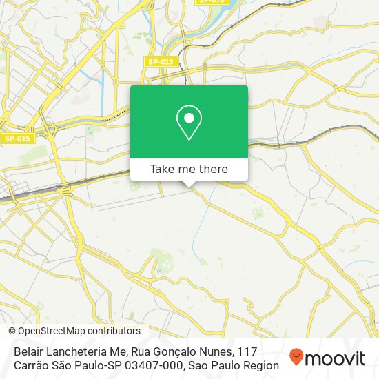 Mapa Belair Lancheteria Me, Rua Gonçalo Nunes, 117 Carrão São Paulo-SP 03407-000