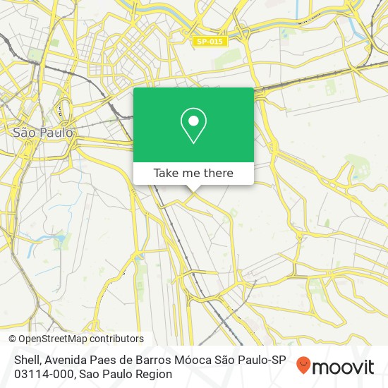 Mapa Shell, Avenida Paes de Barros Móoca São Paulo-SP 03114-000