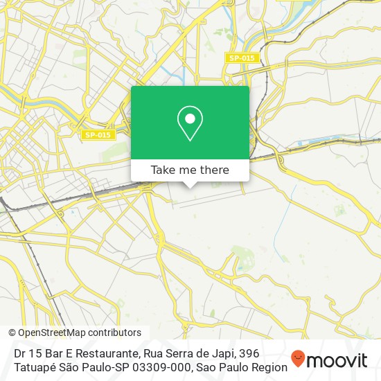 Mapa Dr 15 Bar E Restaurante, Rua Serra de Japi, 396 Tatuapé São Paulo-SP 03309-000