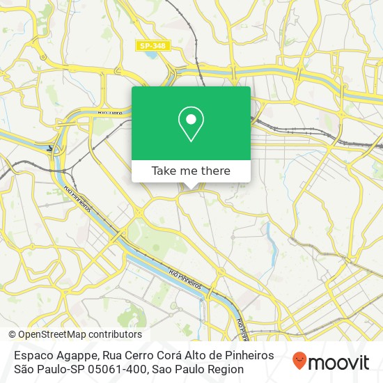 Mapa Espaco Agappe, Rua Cerro Corá Alto de Pinheiros São Paulo-SP 05061-400