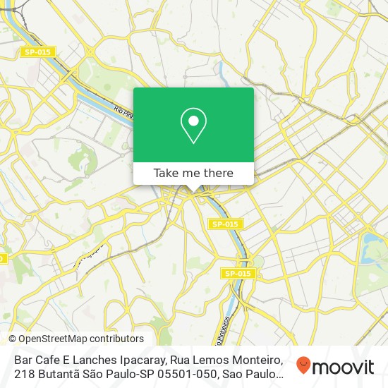 Mapa Bar Cafe E Lanches Ipacaray, Rua Lemos Monteiro, 218 Butantã São Paulo-SP 05501-050