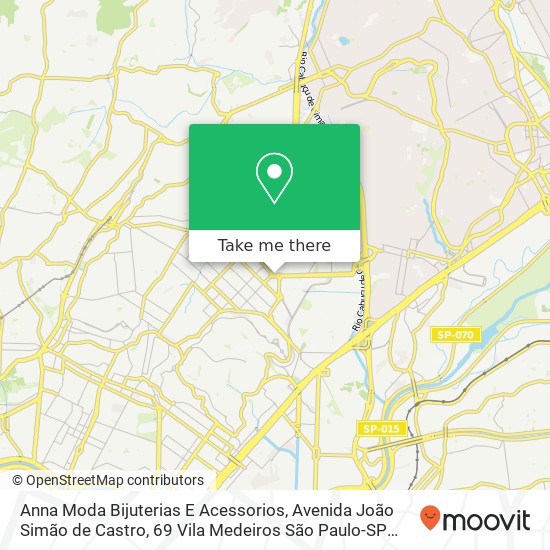 Mapa Anna Moda Bijuterias E Acessorios, Avenida João Simão de Castro, 69 Vila Medeiros São Paulo-SP 02141-000