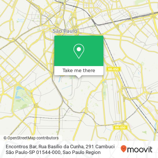 Mapa Encontros Bar, Rua Basílio da Cunha, 291 Cambuci São Paulo-SP 01544-000
