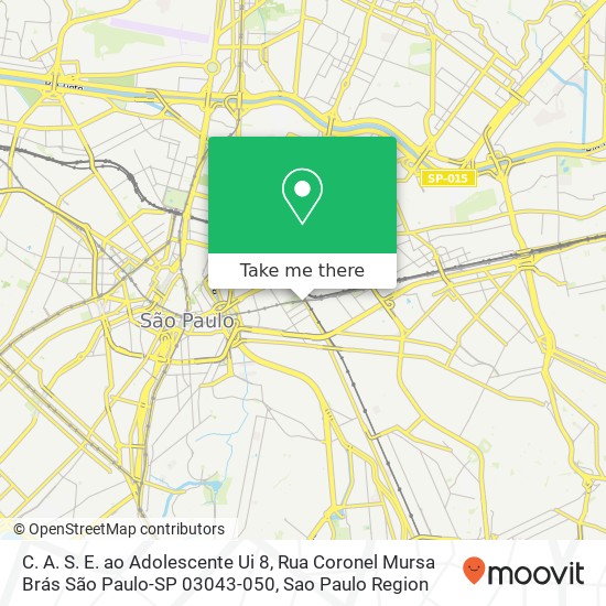 Mapa C. A. S. E. ao Adolescente Ui 8, Rua Coronel Mursa Brás São Paulo-SP 03043-050