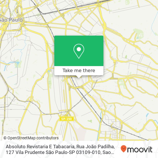 Mapa Absoluto Revistaria E Tabacaria, Rua João Padilha, 127 Vila Prudente São Paulo-SP 03109-010