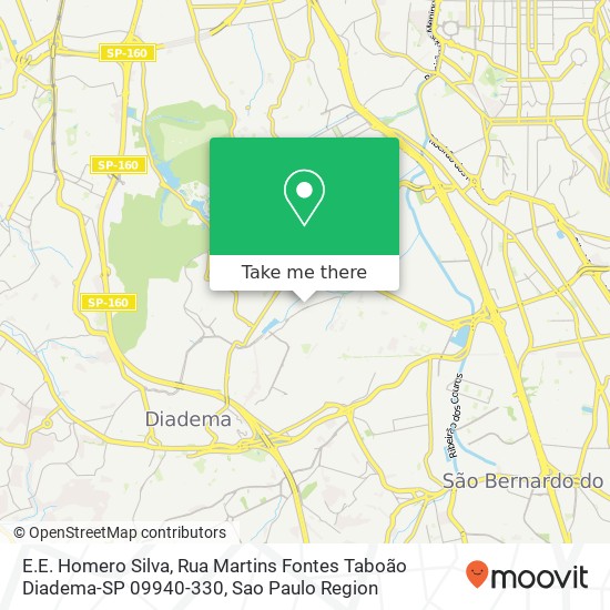 Mapa E.E. Homero Silva, Rua Martins Fontes Taboão Diadema-SP 09940-330