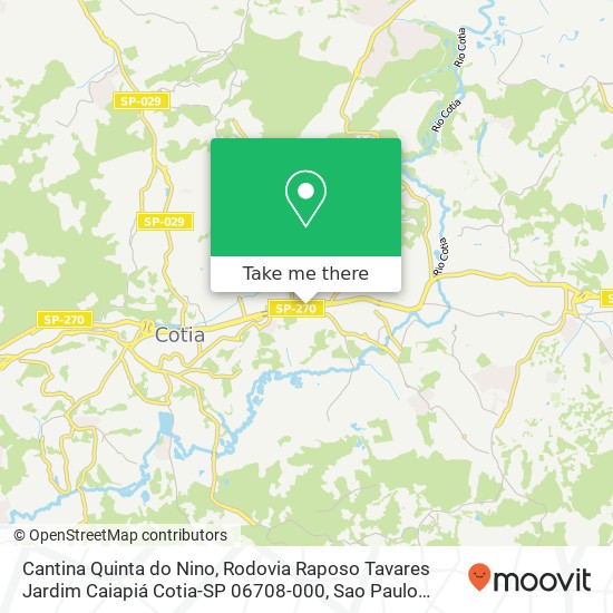 Mapa Cantina Quinta do Nino, Rodovia Raposo Tavares Jardim Caiapiá Cotia-SP 06708-000