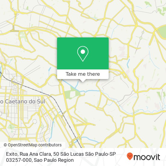 Mapa Exito, Rua Ana Clara, 50 São Lucas São Paulo-SP 03257-000