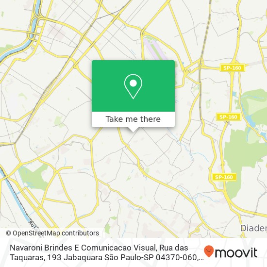 Mapa Navaroni Brindes E Comunicacao Visual, Rua das Taquaras, 193 Jabaquara São Paulo-SP 04370-060