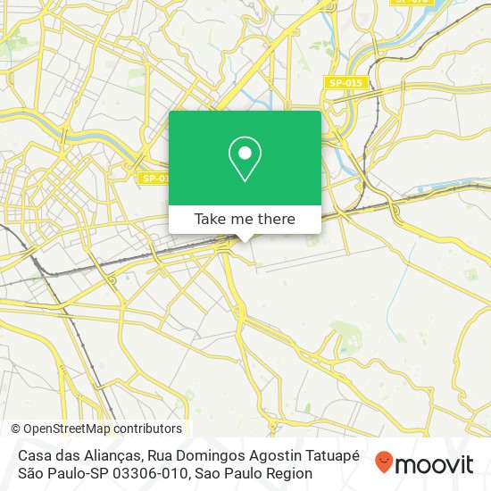 Mapa Casa das Alianças, Rua Domingos Agostin Tatuapé São Paulo-SP 03306-010