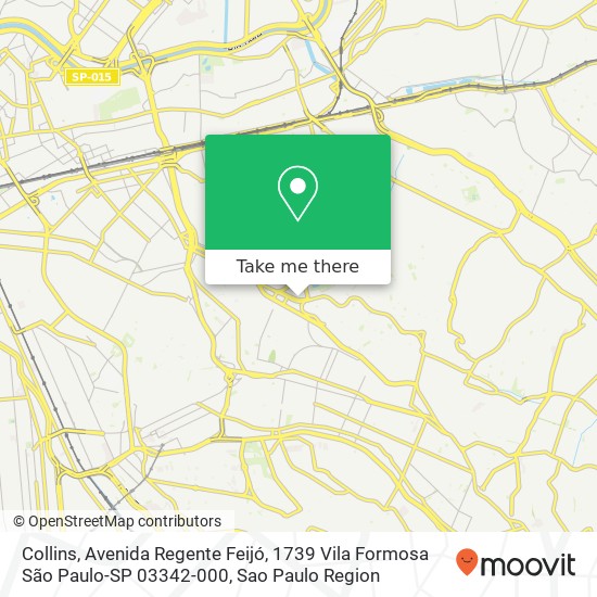 Mapa Collins, Avenida Regente Feijó, 1739 Vila Formosa São Paulo-SP 03342-000