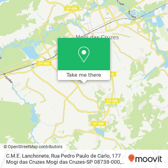 Mapa C.M.E. Lanchonete, Rua Pedro Paulo de Carlo, 177 Mogi das Cruzes Mogi das Cruzes-SP 08738-000
